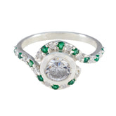 Ying green gemstone ring for women with silver band and sparkling green and clear stones